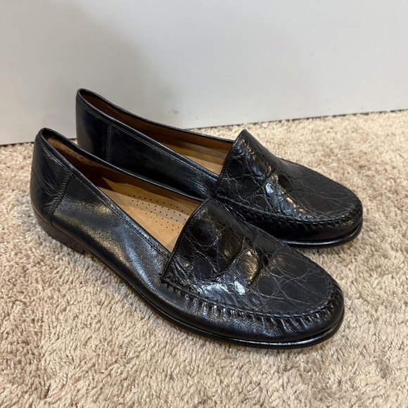 Stuart Mastroianni Shoes Womens Size 9 Black Loafers Made in Italy Croc Embossed - Picture 4 of 10